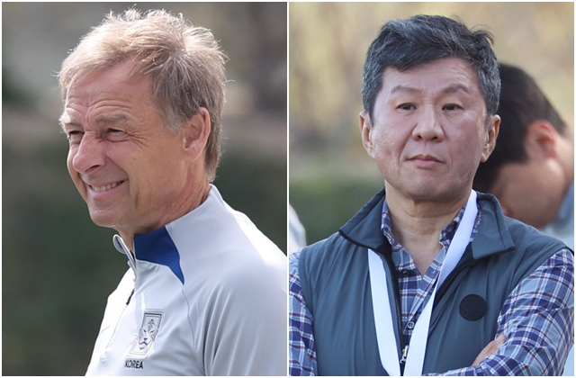 축구 국가대표팀 위르겐 클린스만 감독(좌측)과 정몽규 대한축구협회장.