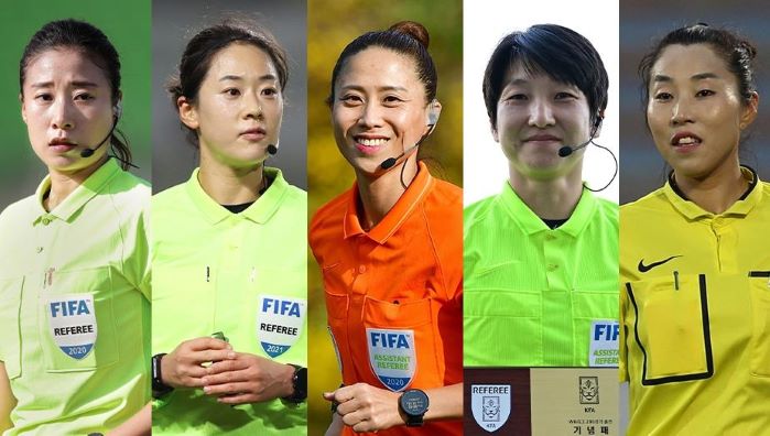 오현정, 김유정, 김경민, 이슬기, 박미숙 심판 (사진 출처: 연합뉴스)