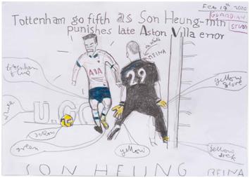 Tottenham go fifth, 2020, Pencil and colored pencil on paper, 21x29.7cm [UNC 제공. 재판매 및 DB 금지]