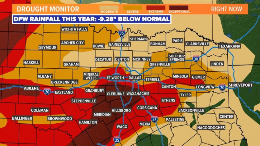 북텍사스 전역이 최소 심각한 수준의 가뭄 상태에 놓였다. (사진 출처=WFAA)